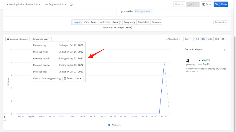 Compare to past dropdown options