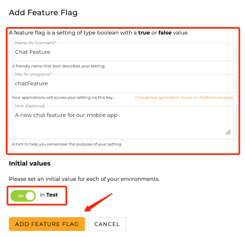Creating a feature flag in ConfigCat's dashboard