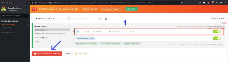Screenshot of selecting a user segment for testing