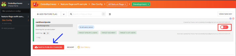 Screenshot of turning the feature flag off
