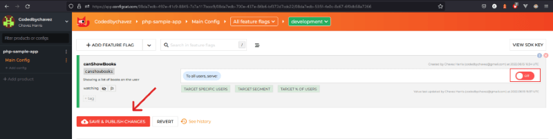 Snapshot of turning off the feature flag