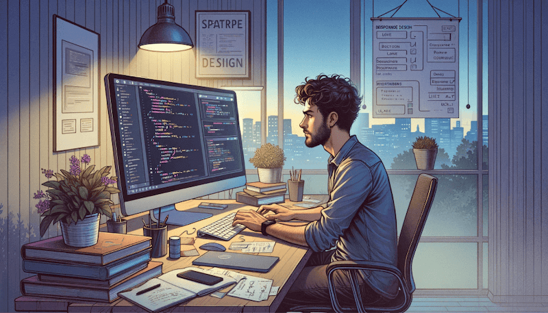 illustration of developer implementing feature flags