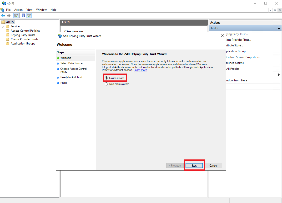ADFS claims aware