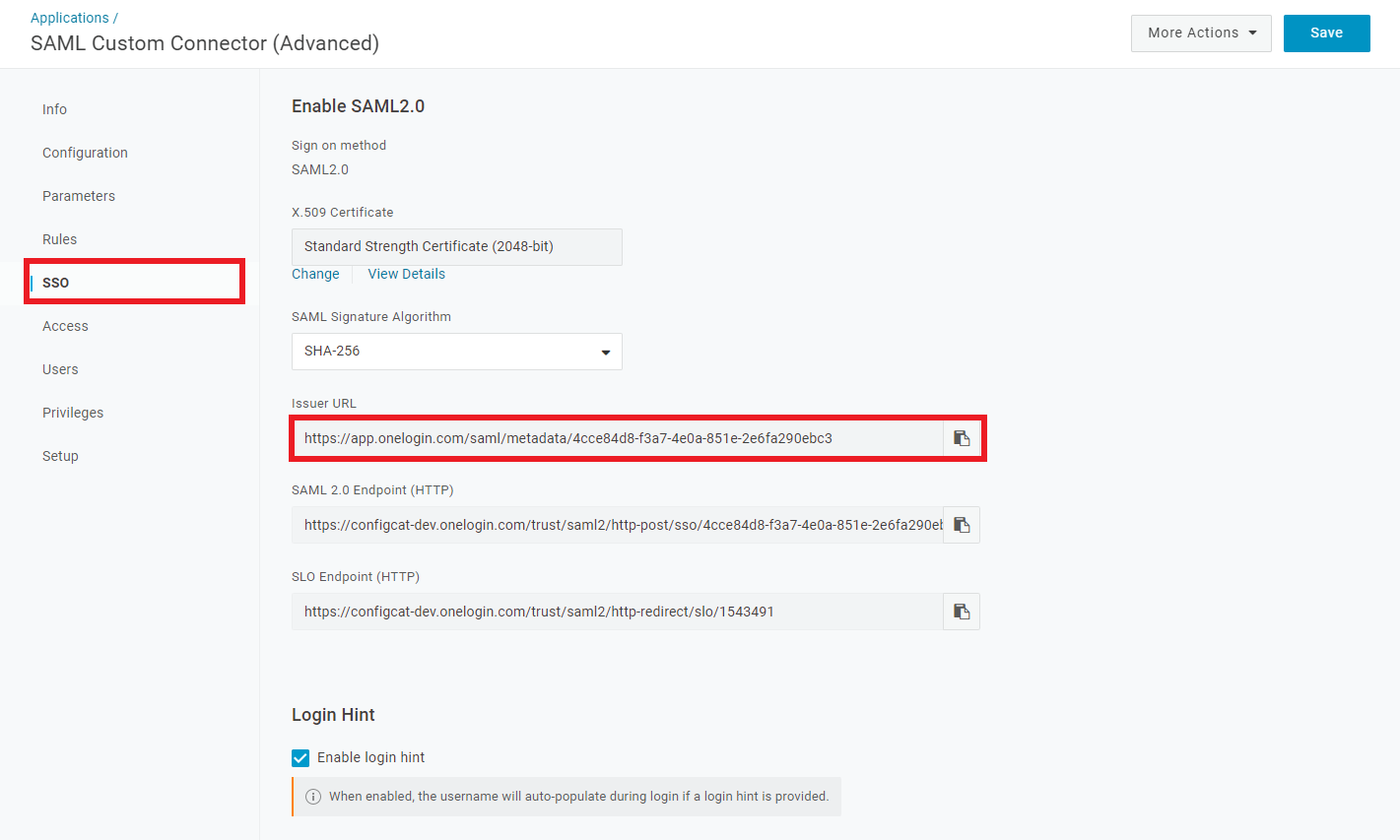 OneLogin SAML SSO configuration