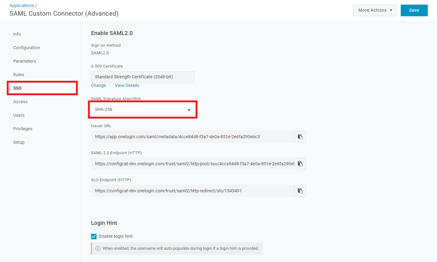 OneLogin SAML Signature Algorithm