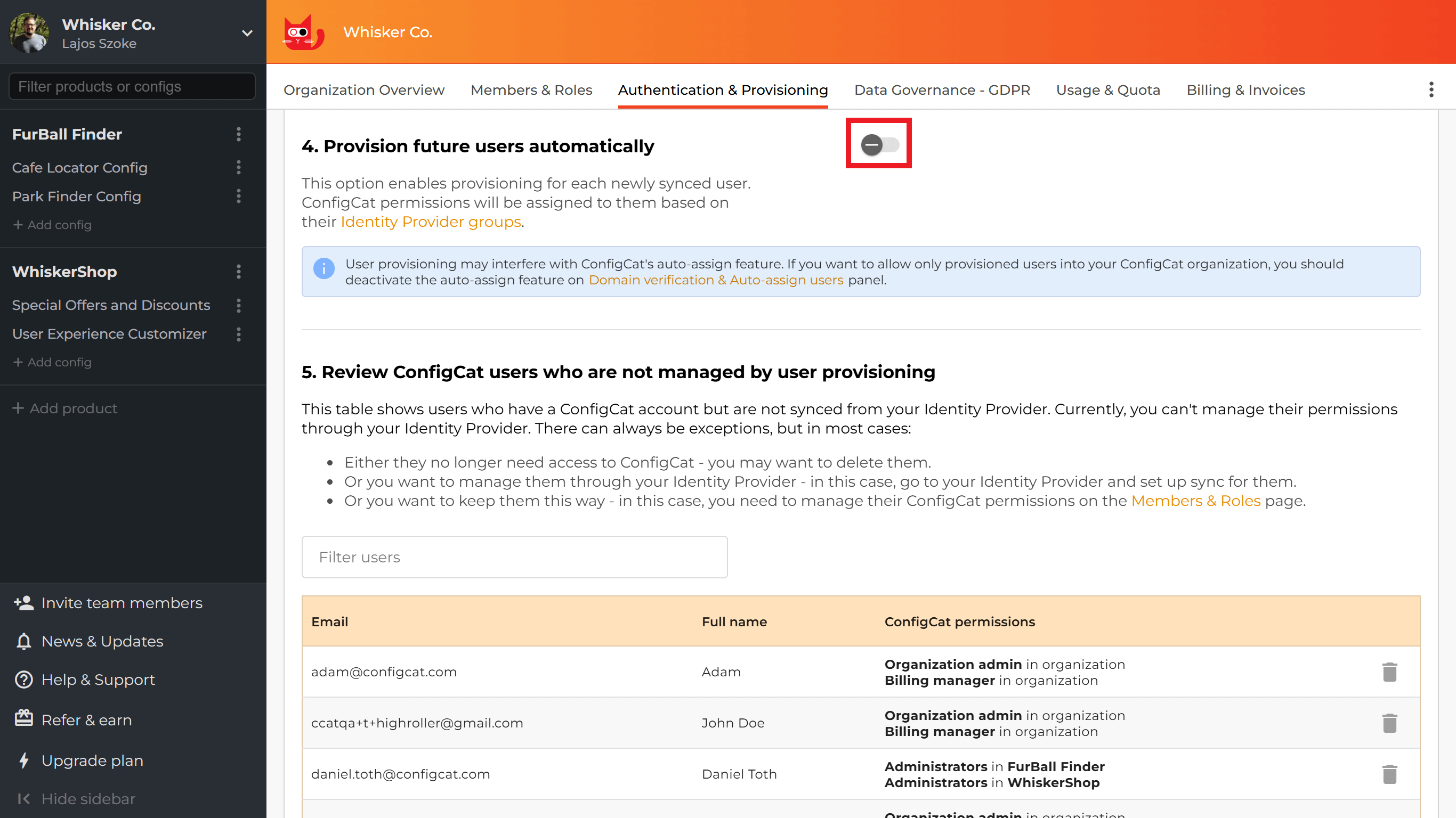 Auto provisioning for new users