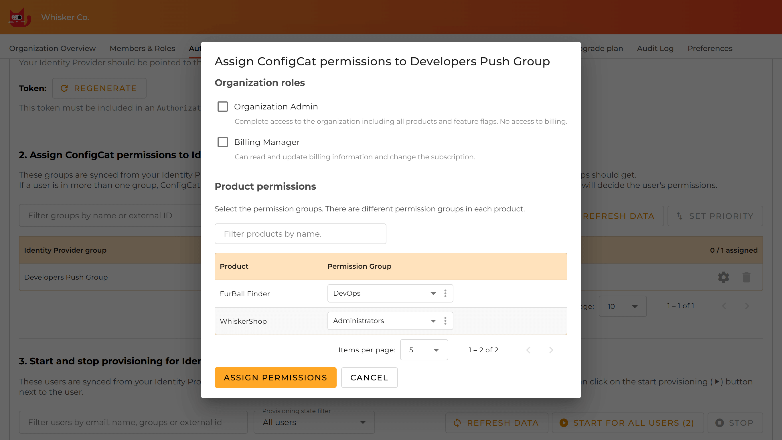 ConfigCat SCIM select permissions