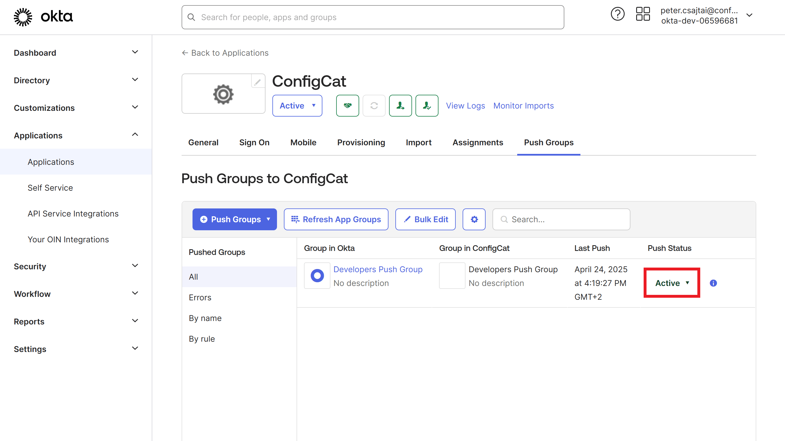 Okta push group active
