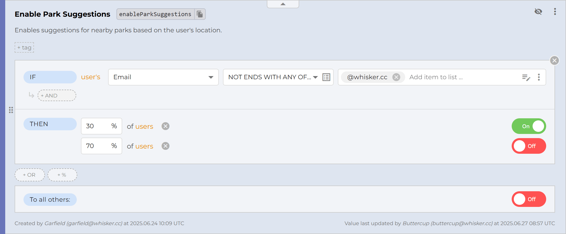 Percentage options within targeting rules